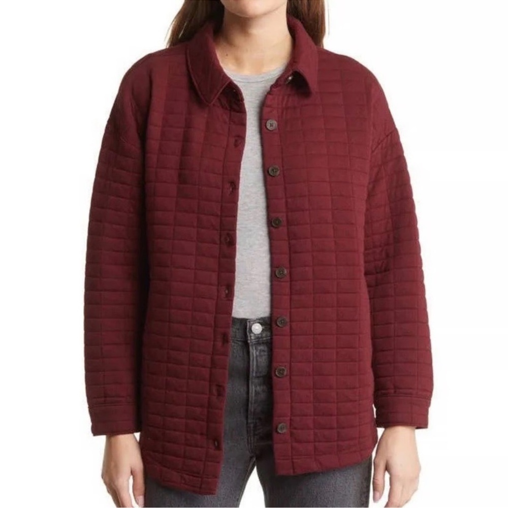 Madewell Quilted Shirt Jacket in Deep Burgundy
